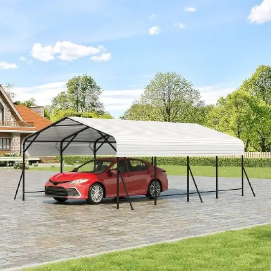 Acekool 13x20 Ft Heavy Duty Carport, Galvanized Steel Tube Outdoor Garage Shelter, Reinforced Metal Roof & Anchored Base, All-Weather Large Carport image {8}