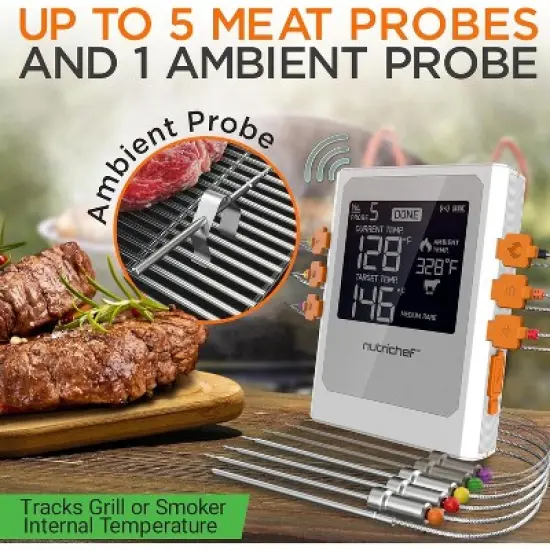 NutriChef NCWIRBBQ007 WiFi Smart BBQ Grill Thermometer with Digital Display image {3}