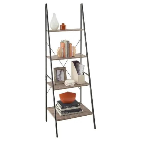 70" Ladder Bookshelf Mixed Material Gray - ClosetMaid image {1}