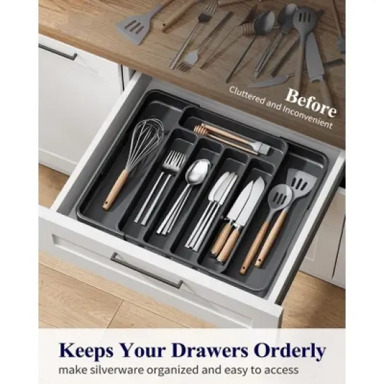 ATTOP Cutlery Drawer Organiser for Kitchen - Adjustable Cutlery Tray for Effortless Utensil Sorting, Versatile Kitchen Storage & Organisation Solution image {6}