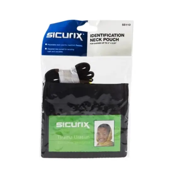 SICURIX ID Neck Pouch Badge Holder, Horizontal, Adjustable Cord, 4" x 2-1/4" Insert, Black, Pack of 6 image {4}
