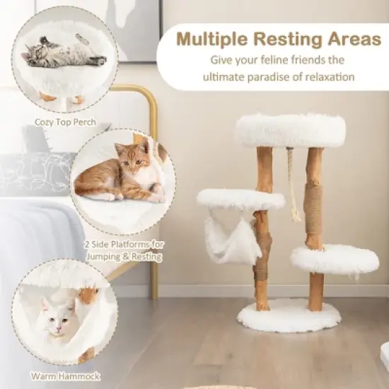 Tangkula 34" Tall Wooden Cat Tree Solid Wood Cat Tower with Jute Scratching Posts image {3}