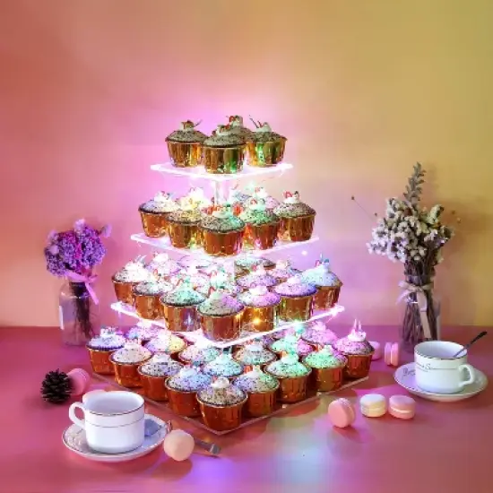 Vdomus LED Cupcake Stand Tower for Birthday/Wedding/Babyshower Party with String Lights, Multicolored image {1}