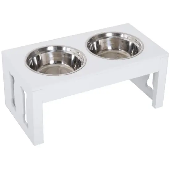 PawHut 23" Modern Decorative Dog Bone Wooden Heavy Duty Pet Food Bowl Elevated Feeding Station image {8}