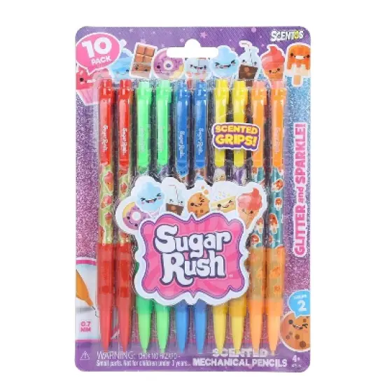Sugar Rush 10ct 2 Scented Mechanical Pencils Glitter Gifting: 0.7mm Erasable Kids Smelly Stationery image {5}