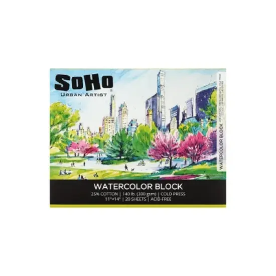 SoHo Urban Artist Watercolor Blocks - 140lb 20 Sheets Cold Press, Professional, Sustainable, Acid-Free image {1}