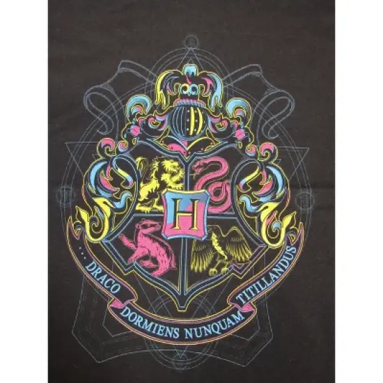 Harry Potter Neon Pink And Yellow Hogwarts Crest Black T-shirt Toddler Boy to Youth Boy image {1}