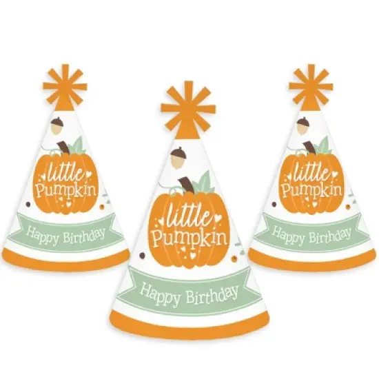 Big Dot of Happiness Little Pumpkin - Cone Happy Birthday Party Hats for Kids and Adults - Set of 8 (Standard Size) image {6}