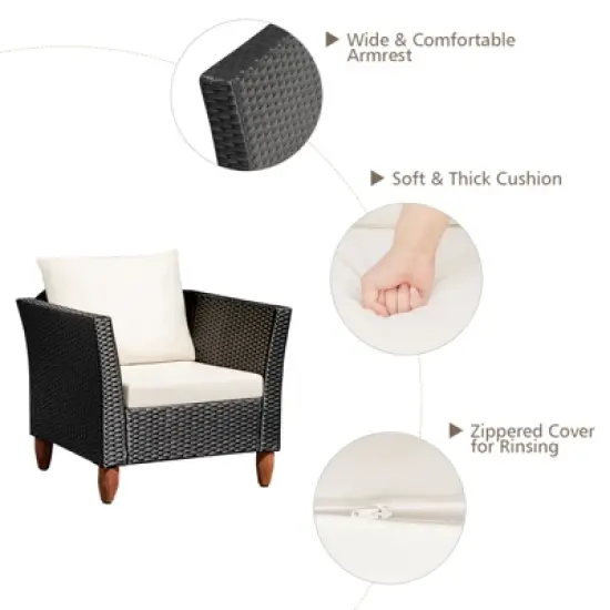 Tangkula 3-Piece Wicker Patio Furniture Set Outdoor Conversation Set w/ Cushions & Coffee Table image {5}