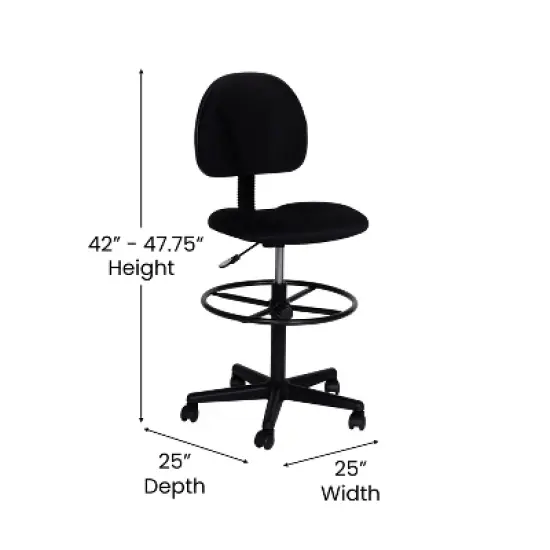 Flash Furniture Black Fabric Drafting Chair (Cylinders: 22.5''-27''H or 26''-30.5''H) image {3}