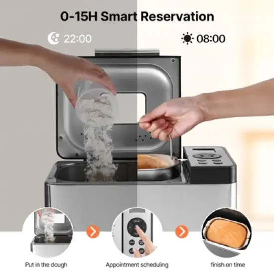 VEVOR Bread Maker, 19-in-1 2LB Dough Machine, Nonstick Ceramic Pan Automatic Breadmaker, 3 Loaf Sizes, 3 Crust Colors, Silver image {5}