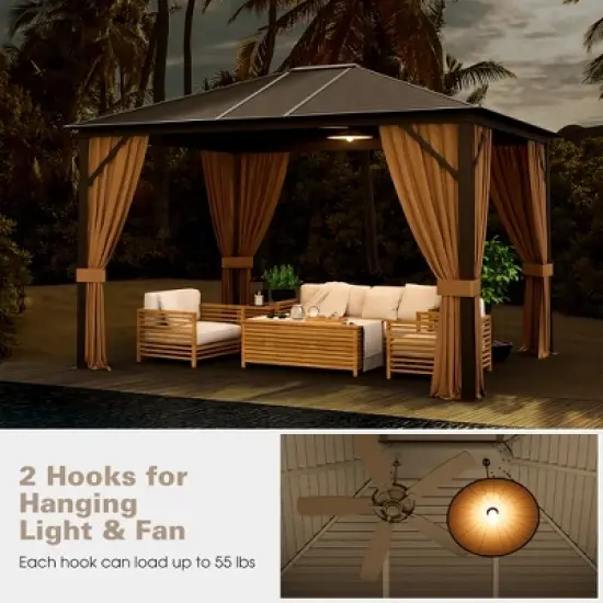 Costway 12' x  10' Patio Hardtop Gazebo W/ Galvanized Steel Top Aluminum Frame Outdoor image {5}