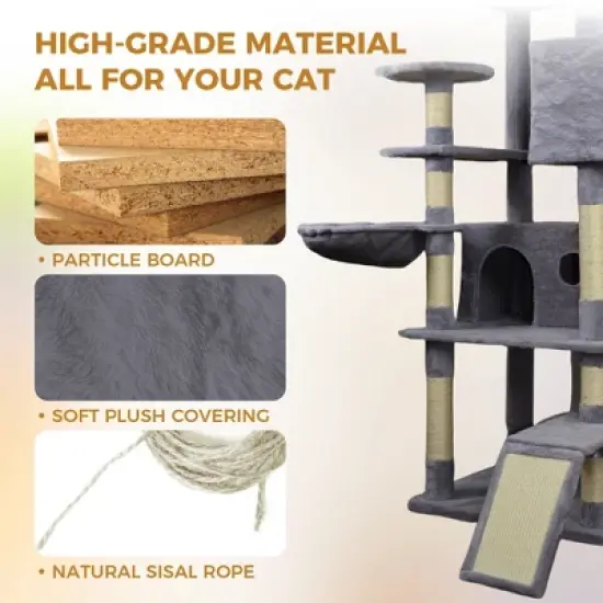 Whisen 84" Cat Tree Tower with Large Condo, Sisal Scratching Post, Hammock & Top Platform image {2}
