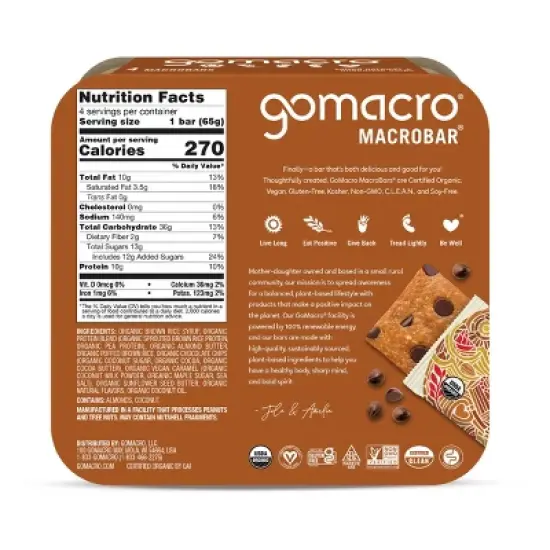GoMacro Salted Caramel Chocolate Chips&nbsp; MacroBar - 4ct/ 7.1oz image {1}