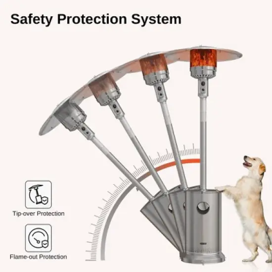 East Oak 31.9" x 86.6" 48000 BTU Torch Patio Propane Outdoor Portable Heater Stainless Steel Finish: Iron Frame, 10ft Heat Radius image {8}