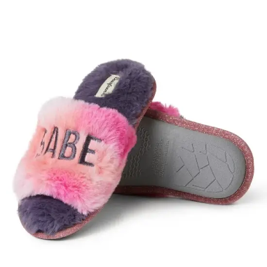 Dearfoams Kid's Lana Slide Slipper with Slogan image {1}