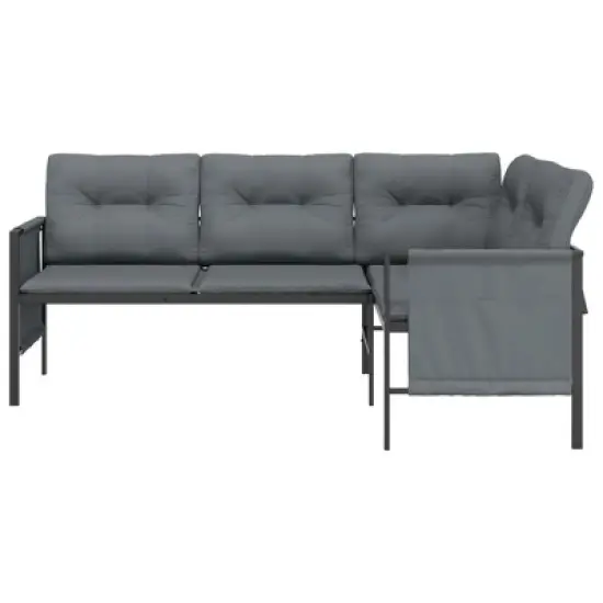 vidaXL Modern Outdoor Patio Corner Sofa - Anthracite Steel & Textilene Material &ndash; Comfortable Cushioned Seating - Side Storage Bags Included image {2}