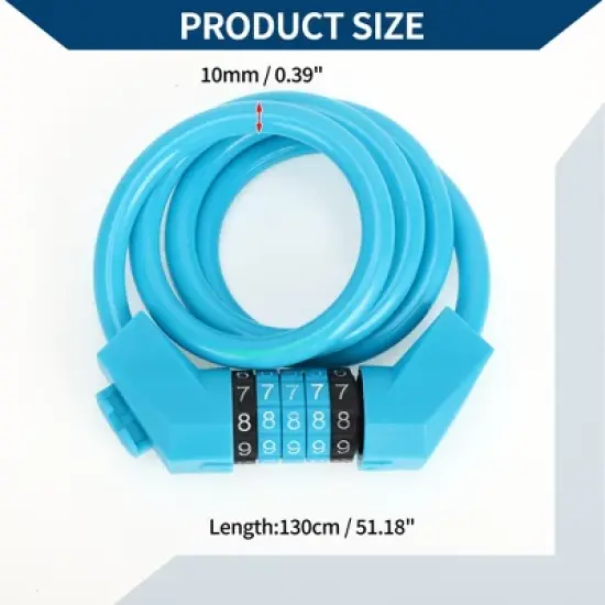 Unique Bargains Extended Bicycle Padlock Cable Lock Spiral Resettable 5 Digit Bike Lock Blue Set image {3}