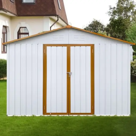Metal garden sheds 12ftx10ft outdoor storage sheds White+Yellow image {1}