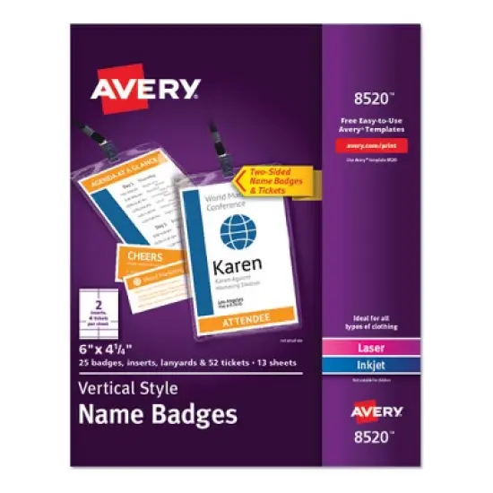 Avery Lanyard-Style Badge Holder w/Laser/Inkjet Inserts, Top Load, 4.25 x 6, WE, 25/PK image {2}