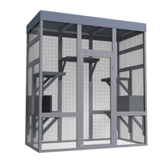 KTMBDW Catio Outdoor Cat Enclosure, Large Cat House for Mulitiple Cats Walk in Cat Cage with Waterproof Fabric, 7 Platforms and 2 Resting Box, Gray image {5}