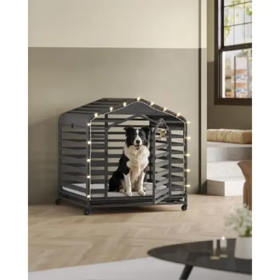 SONGMICS HOME Heavy-Duty Dog Crate, XL Dog Cage for Large Dogs, Escape Proof Dog Kennel, Lockable Wheels, Ink Black image {5}