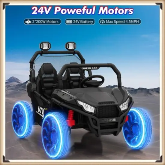 Garvee 24V 2-Seater Ride-On UTV for Kids, 400W Electric Car with Remote, LED Lights, Music, Metal Frame, Four-Wheel Suspension image {5}