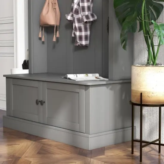 HOMCOM Hall Tree with Bench and Shoe Storage, Entryway Bench with Coat Rack, Mudroom Bench with Storage and Hooks for Hallway, Gray image {5}