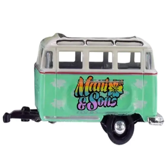 1959 Volkswagen Microbus Deluxe w/Roof Rack & Travel Trailer "Maui & Sons" Ltd Ed 3000 pcs 1/64 Diecast Car M2 Machines image {2}
