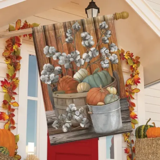 Pumpkins and Willows Autumn House Flag Primitive Fall 28" x 40" Briarwood Lane image {2}