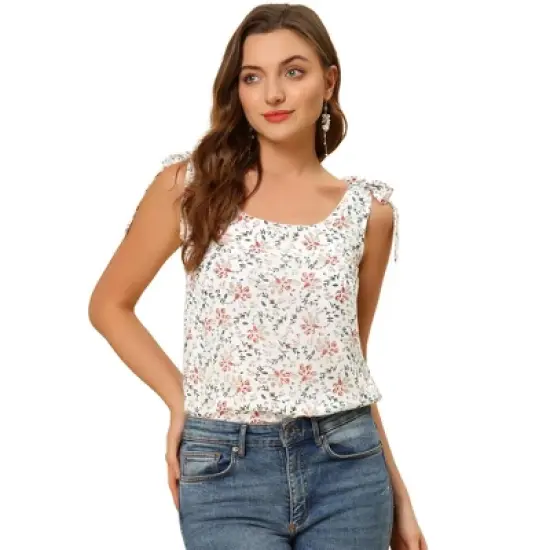 Allegra K Women's Sleeveless Casual Bow Tie Decor Strap Chiffon Floral Tank Tops image {9}