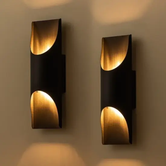 C Cattleya 2-Light Matte Black Integrated LED Outdoor Hardwired Wall Lantern Sconces (2-Pack) image {2}