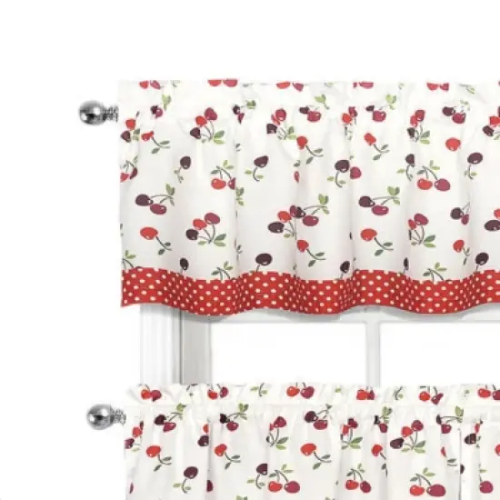 GoodGram Montauk Accents Spring Cherries & Polka Dots Complete 3 Pc. Kitchen Curtain Tier & Valance Set - 58 in. W x 14 in. L image {2}
