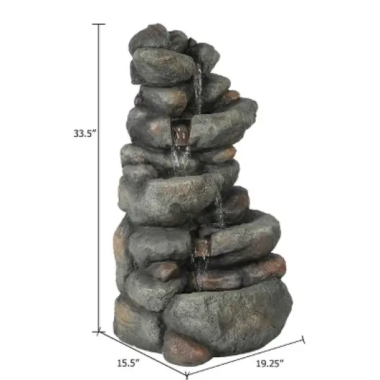LuxenHome 33.5" H Gray Resin Cascading Rock Outdoor Fountain image {8}
