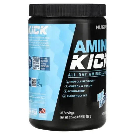 NutraBio Amino Kick, Blue Raspberry, 0.59 lb (269 g) image {3}