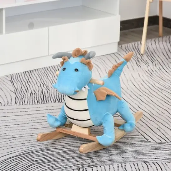 Qaba Kids Plush Ride-On Rocking Horse Toy Dinosaur Ride Rocking Chair with Realistic Sounds for18-36 Months, Blue image {2}