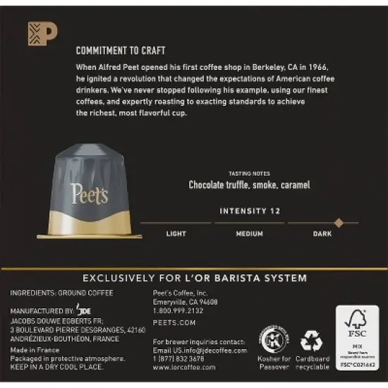 Peet's Caf&eacute; Collection Coffee Capsules for L&rsquo;OR Barista Medium Roast - 11oz/30ct image {4}