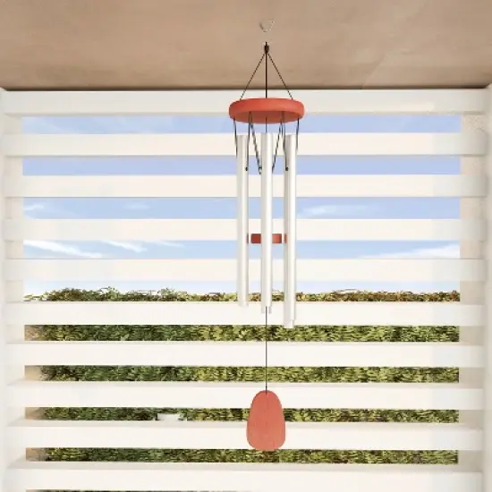 Metal and Wood Wind Chimes - 28-Inch Tuned Metal Chimes - Soothing Tones for Garden, Patio, Porch, or Outdoor Decor by Nature Spring (Silver Finish) image {4}