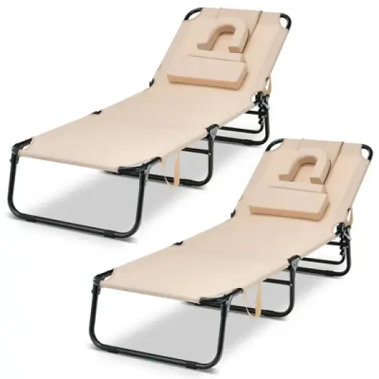 Tangkula 2PCS 5-Position Lounge Chair Adjustable Beach Chaise w/ Face Cavity & Pillows image {10}