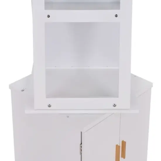 VECELO Mirrored Jewelry Cabinet 360&deg; Swivel Freestanding Jewelry Organizer LED-Lit Makeup Organizer with Bottom Storage Cabinet, White image {8}