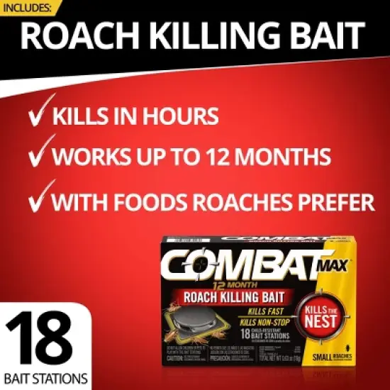 Combat Max 12 Month Roach Killing Bait Small Roach Bait Station - 18ct image {1}