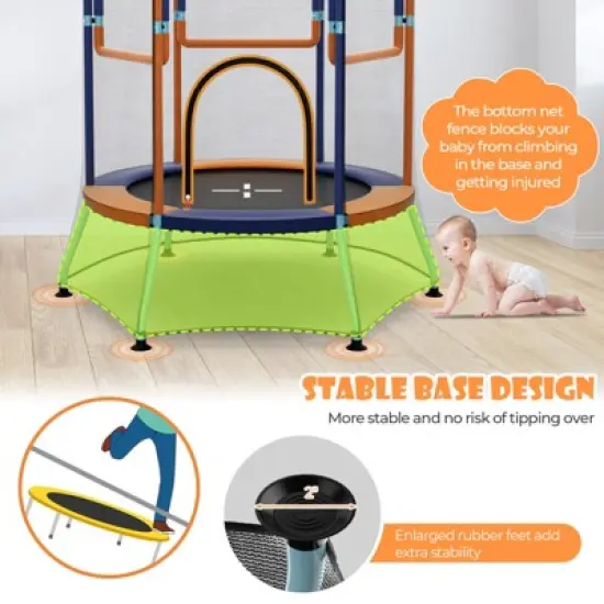 Infans Kids Mini Trampoline w/59" Higher Enclosure Net Seamless Jumping Mat Zipper Door image {7}