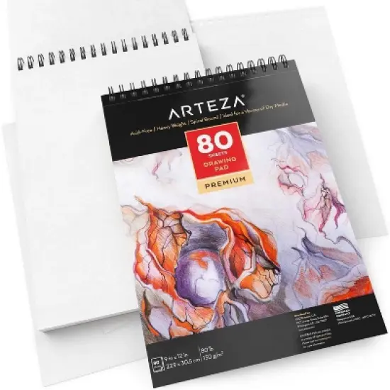 Arteza 9x12" Paper Pad for Drawing or Sketching, 80 Pages (80lb/130g) image {1}