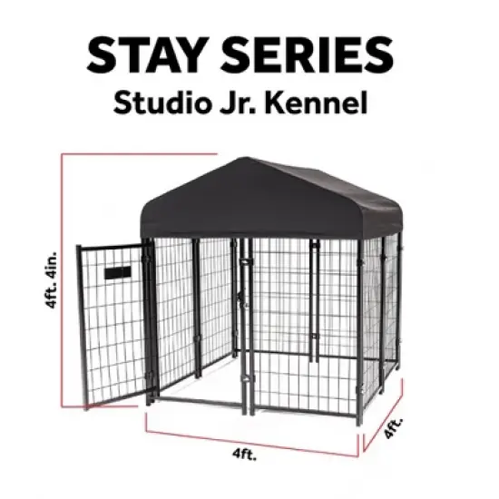Lucky Dog STAY Series Black Powder Coat Steel Frame Villa Dog Kennel with Waterproof Canopy Roof and Single Gate Door image {3}
