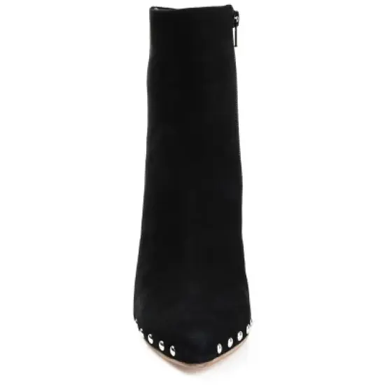 Journee Signature Womens Genuine Leather Reeya Almond Toe Wedge Ankle Booties image {5}