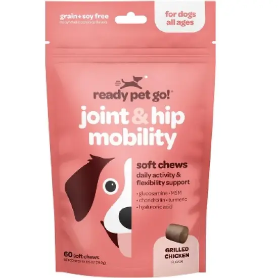 Ready Pet Go Joint & Hip Mobility Chews for Dogs, With Glucosamine Chondroitin MSM, Turmeric & Hyaluronic Acid, Grilled Chicken Flavor, 60 or 90ct image {10}