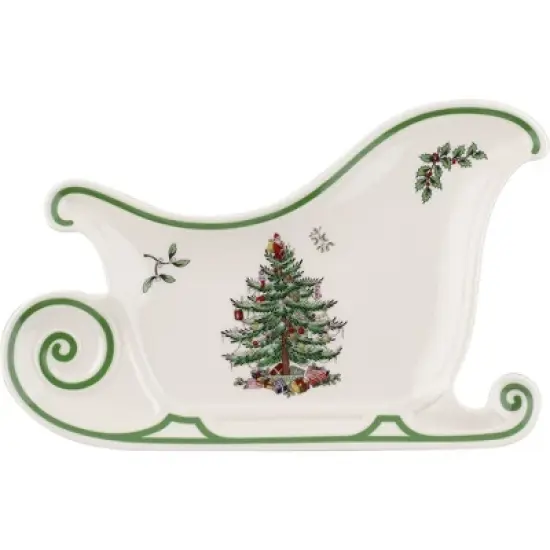 Spode Christmas Tree Embossed Sleigh Plate, 9" Serving Festive Serving Dish - Fine Porcelain Decorative Holiday Platter image {7}
