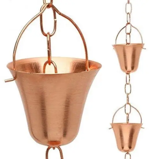 Marrgon Copper Rain Chain with Bell Style Cups for Gutter Downspout Replacement image {6}