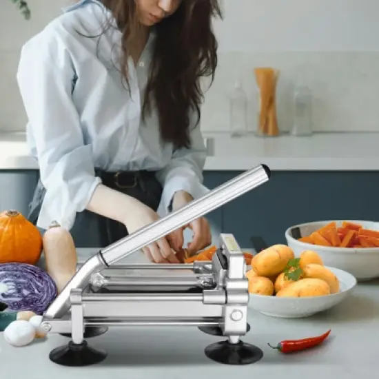 VEVOR French Fry Cutter, Potato Slicer with 1/2" 3/8" 1/4" Stainless Steel Blades, Manual Potato Cutter Chopper with Suction Cups image {1}