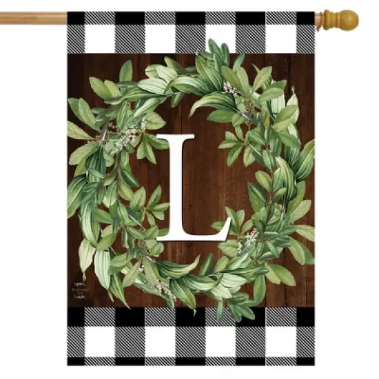 Wreath Monogram L Double-Sided House Flag Everyday 28" x 40" Briarwood Lane image {1}